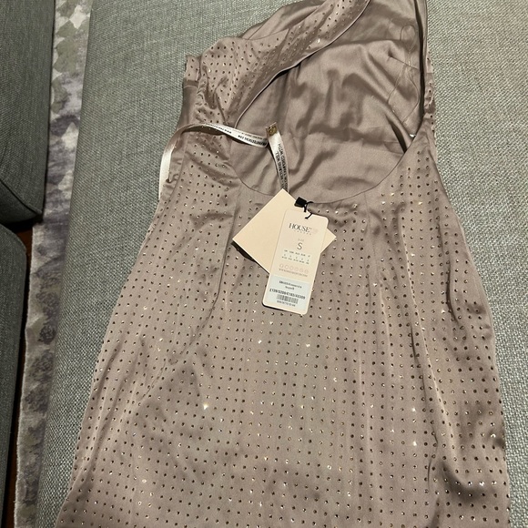 NWT HOUSE OF CB Alessandra Taupe One Shoulder crystallized dress Size S - Picture 3 of 6